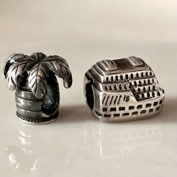 St. Thomas, Virgin Islands Sterling Silver Charms Cruise Ship & Palm Tree - Picture 1 of 5